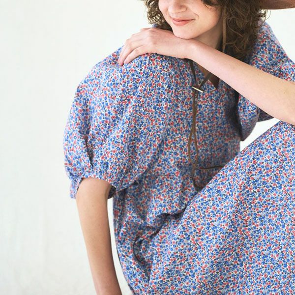 オーガニックコットン リバティキャンディフラワーパフスリーブワンピース