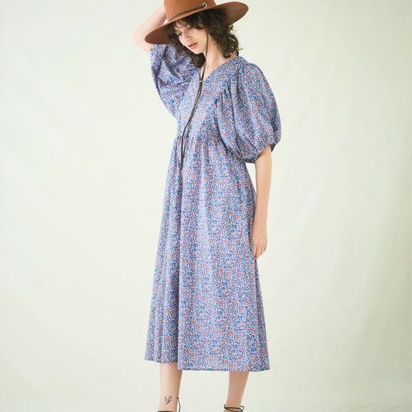 オーガニックコットン リバティキャンディフラワーパフスリーブワンピース