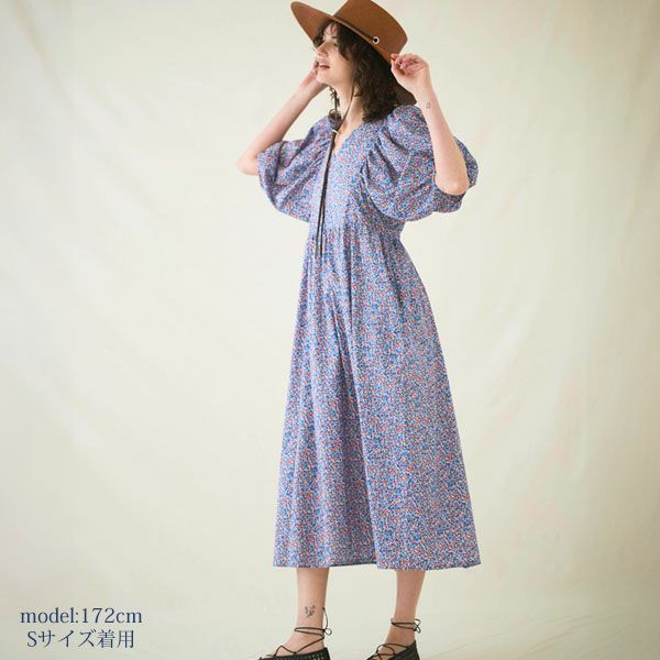 オーガニックコットン リバティキャンディフラワーパフスリーブワンピース