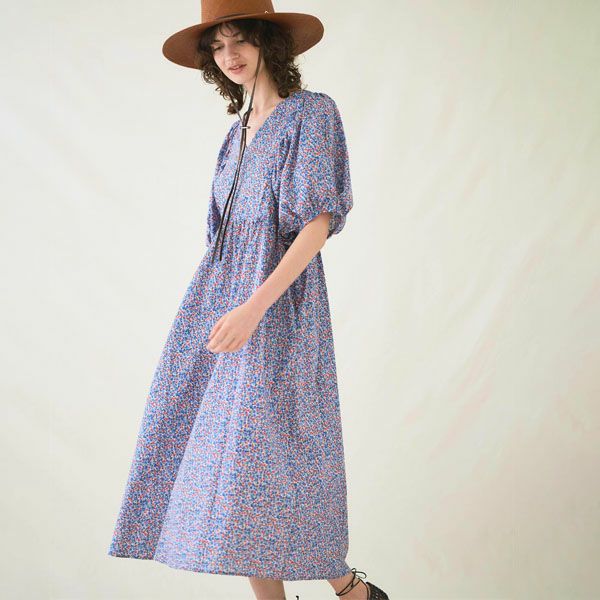 オーガニックコットン リバティキャンディフラワーパフスリーブワンピース