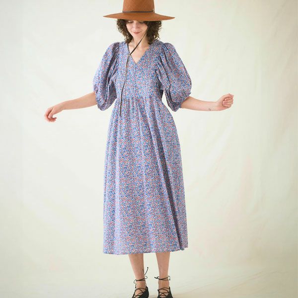 オーガニックコットン リバティキャンディフラワーパフスリーブワンピース