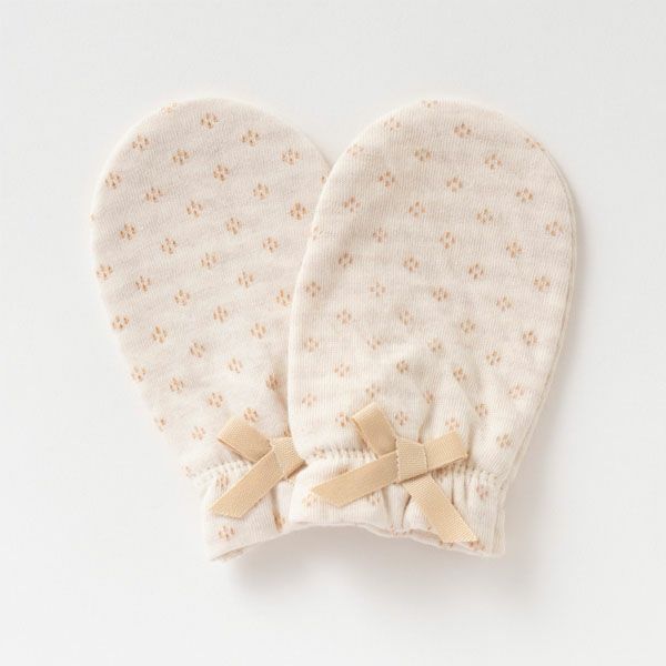 オーガニックコットン ベビー ミトン ドットベージュ