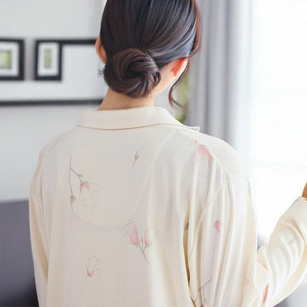 オーガニックコットン 木蓮プリントフライスパジャマ