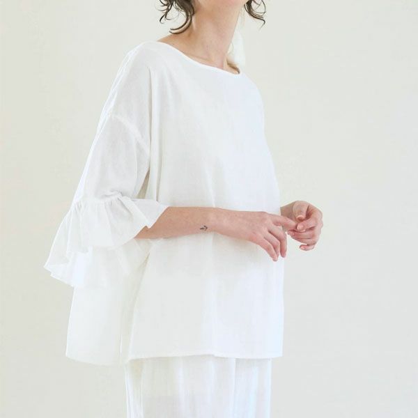 オーガニックコットン カラーガーゼローズマリートップス