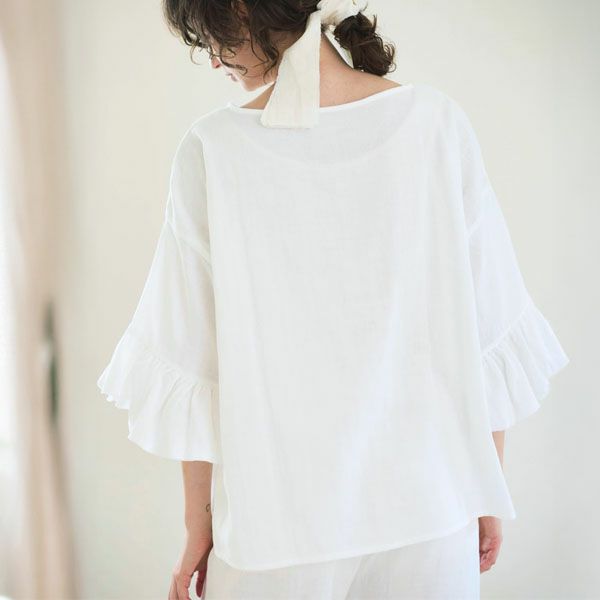 オーガニックコットン カラーガーゼローズマリートップス