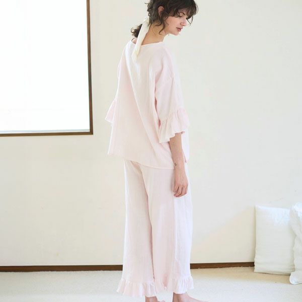 オーガニックコットン カラーガーゼローズマリートップス