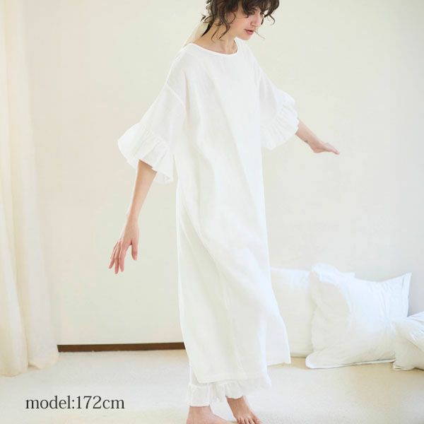 オーガニックコットン カラーガーゼ ローズマリードレス