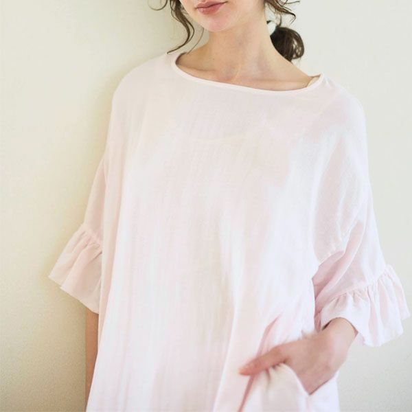 オーガニックコットン カラーガーゼ ローズマリードレス