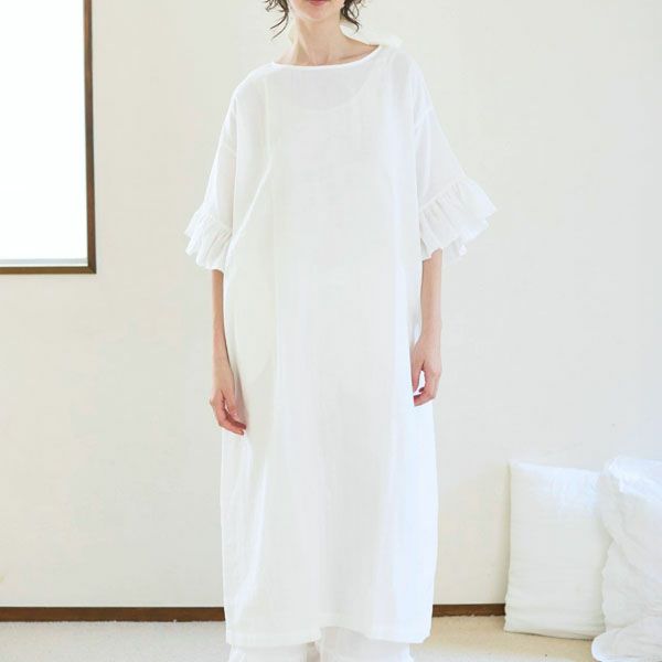 オーガニックコットン カラーガーゼ ローズマリードレス