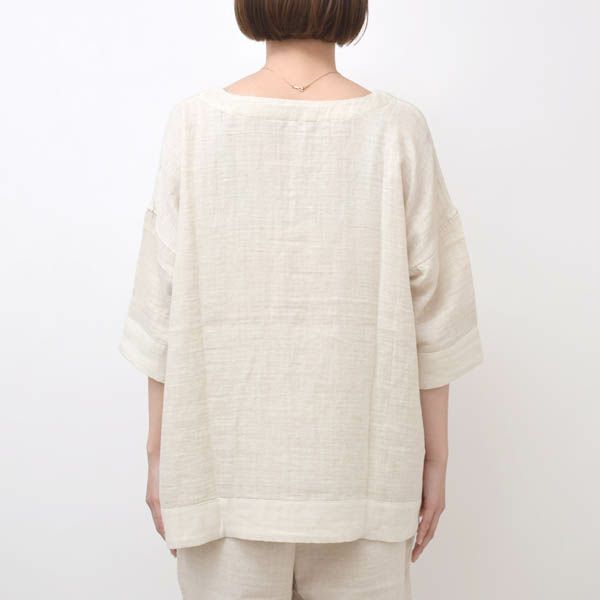 オーガニックコットン＆リネン ダブルガーゼシャツ（8分袖） M