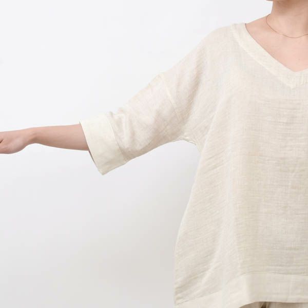 オーガニックコットン＆リネン ダブルガーゼシャツ（8分袖） M