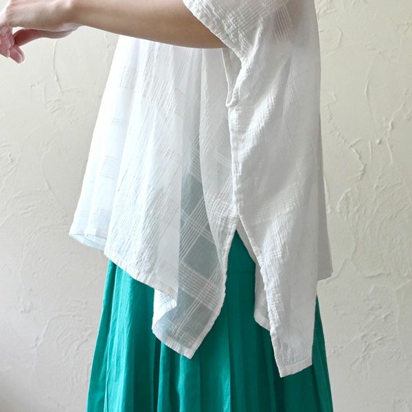 オーガニックコットン シアーチェックワイドトップス