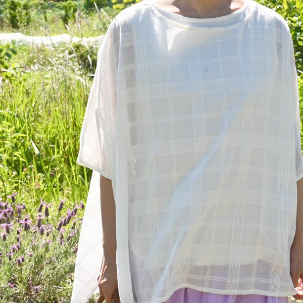 オーガニックコットン シアーチェックワイドトップス