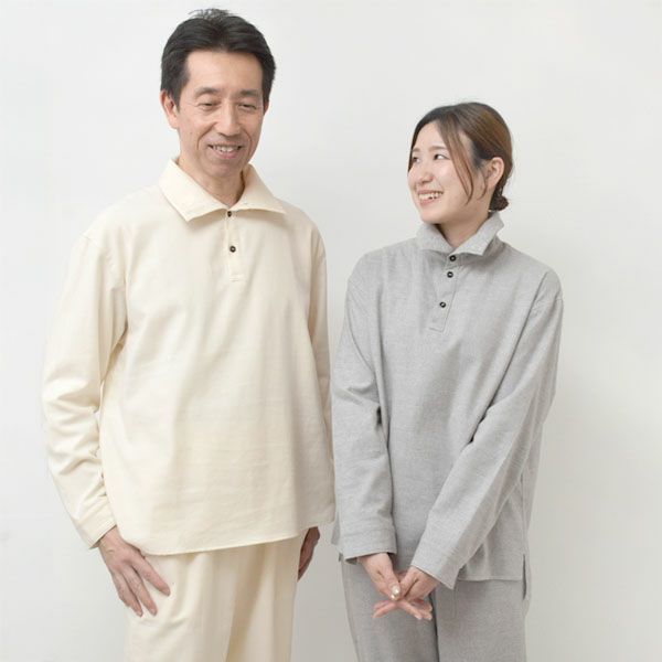 オーガニックコットン 首元2way フランネルパジャマ