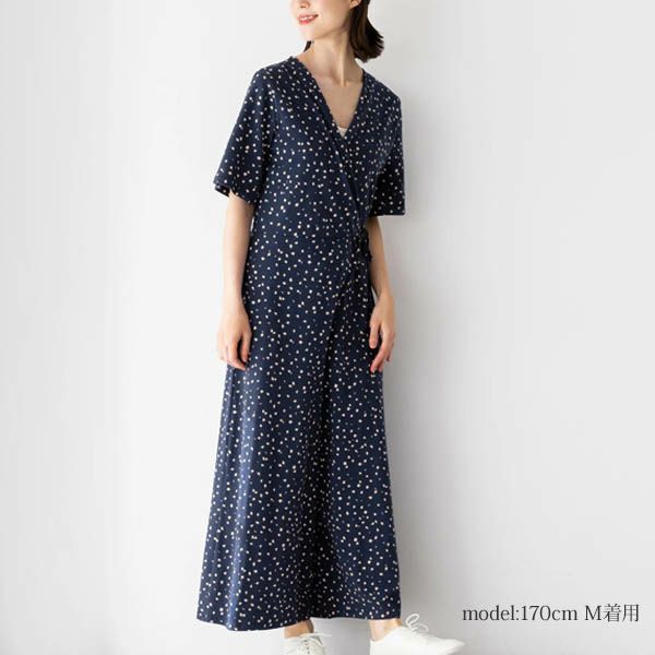 オーガニックコットン ストレッチリーフ柄プリントオールインワン