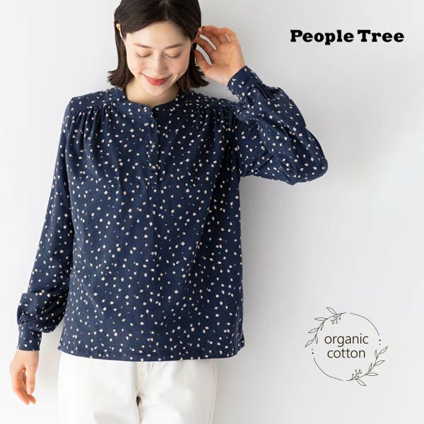 オーガニックコットン ストレッチリーフ柄プリントトップ