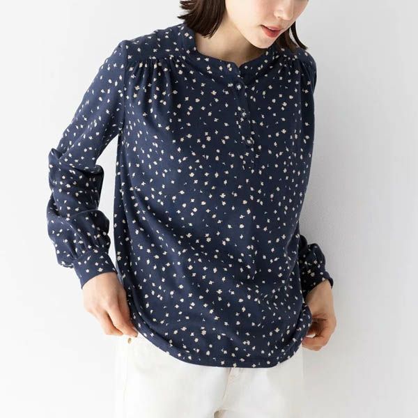 オーガニックコットン ストレッチリーフ柄プリントトップ