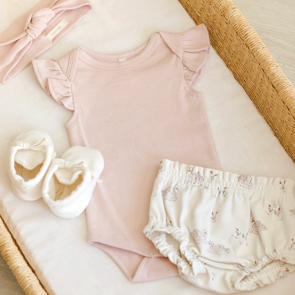 オーガニックコットン ベビーフリルスリーブボディスーツ