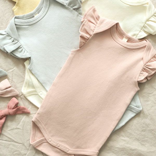 オーガニックコットン ベビーフリルスリーブボディスーツ