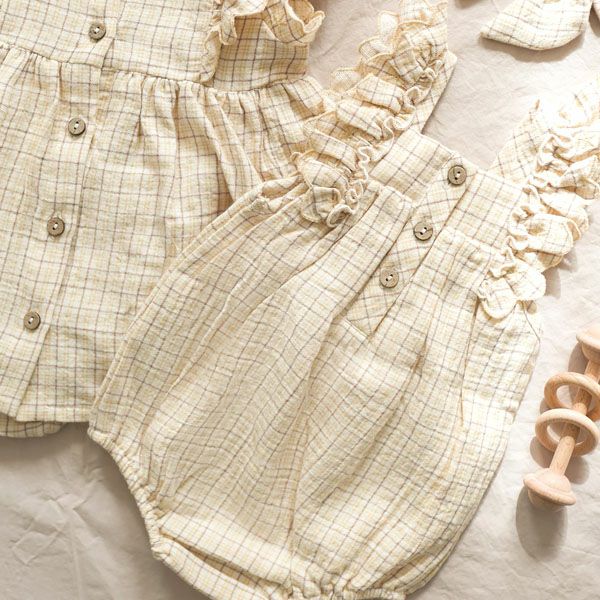 オーガニックコットン ベビーフリルスリーブロンパース