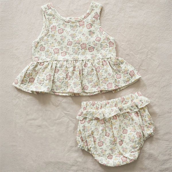 オーガニックコットン ベビーガーゼノースリーブペプラム＆ブルマ