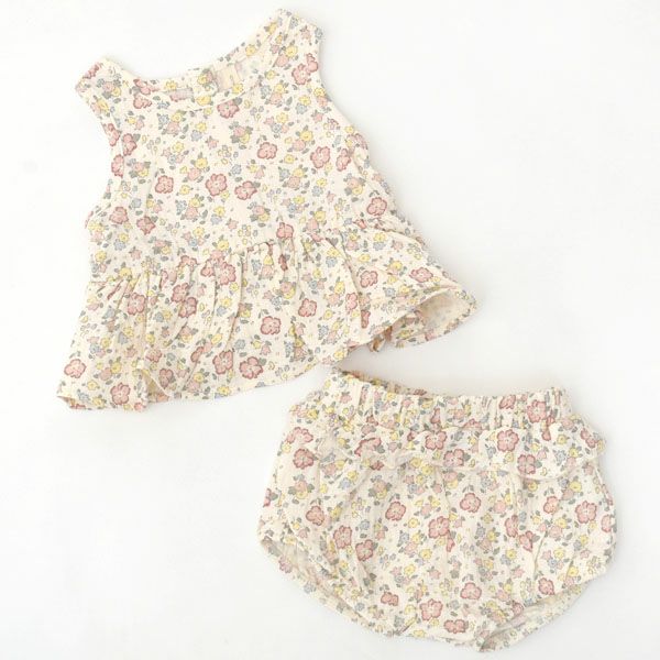 オーガニックコットン ベビーガーゼノースリーブペプラム＆ブルマ
