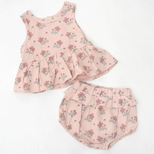 オーガニックコットン ベビーガーゼノースリーブペプラム＆ブルマ