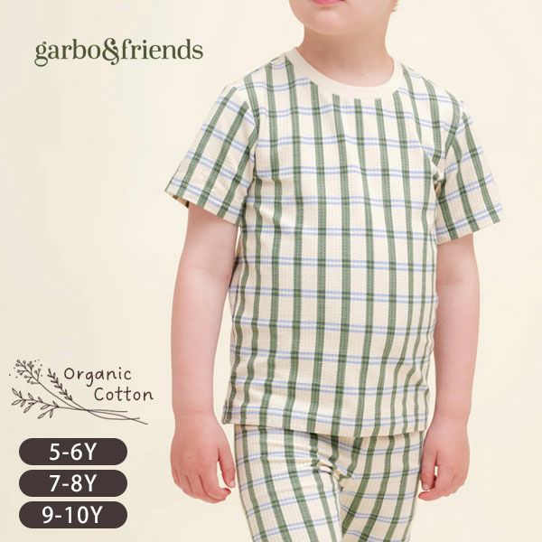 オーガニックコットン キッズ シアサッカー半袖TシャツLisboaStripe