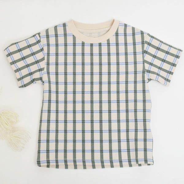 オーガニックコットン キッズ シアサッカー半袖TシャツLisboaStripe