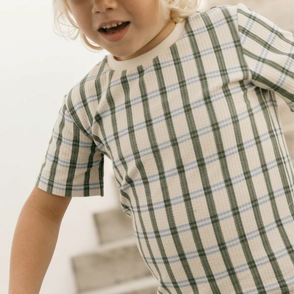 オーガニックコットン キッズ シアサッカー半袖TシャツLisboaStripe