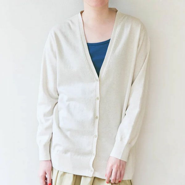 オーガニックコットン ニットVネックカーディガン