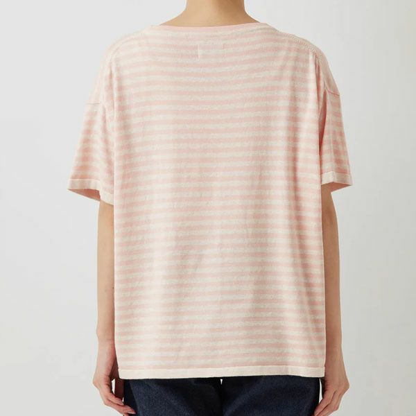 オーガニックコットン ニットボーダー柄半袖トップ