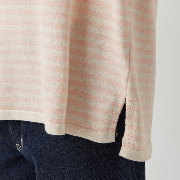 オーガニックコットン ニットボーダー柄半袖トップ