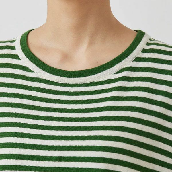 オーガニックコットン ニットボーダー柄半袖トップ
