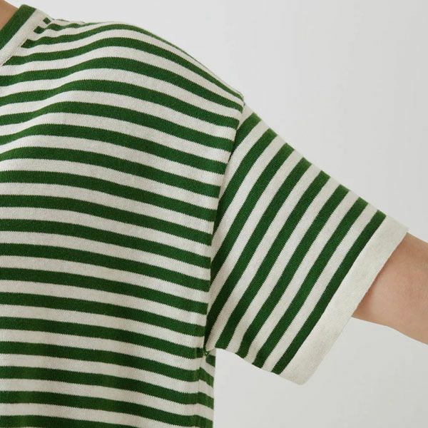 オーガニックコットン ニットボーダー柄半袖トップ