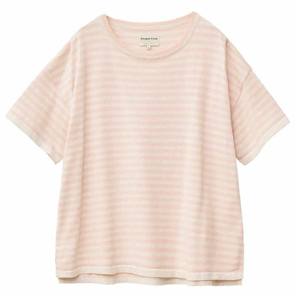 オーガニックコットン ニットボーダー柄半袖トップ