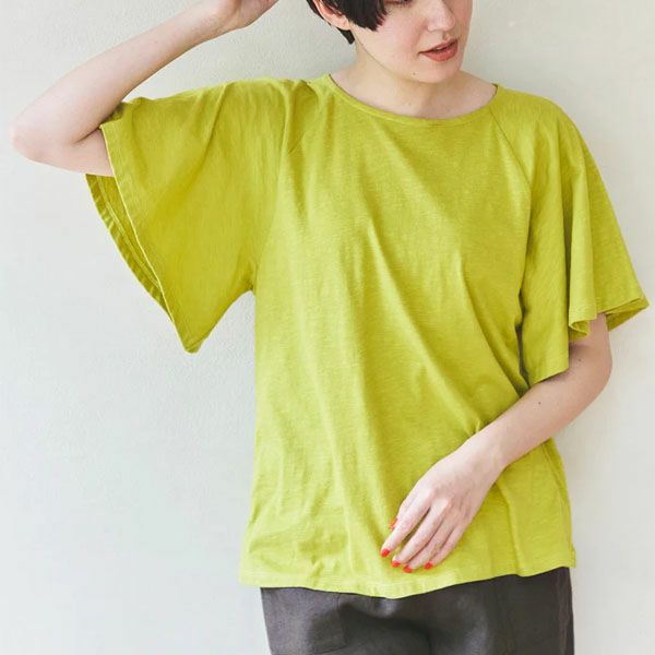 オーガニックコットン スラブフレアスリーブトップ