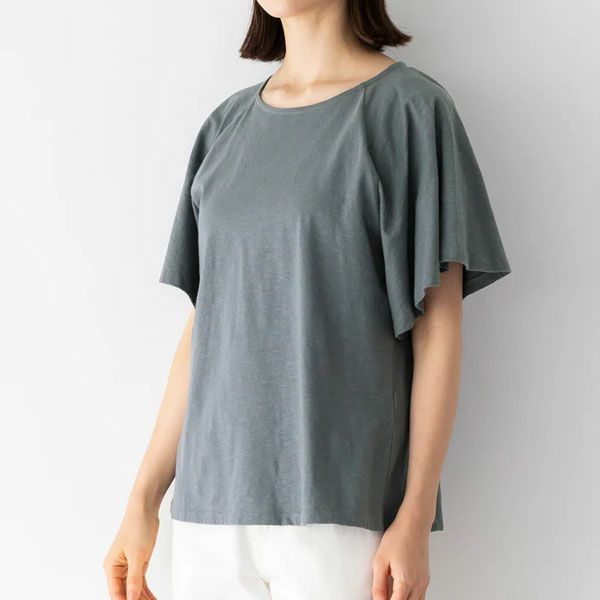 オーガニックコットン スラブフレアスリーブトップ