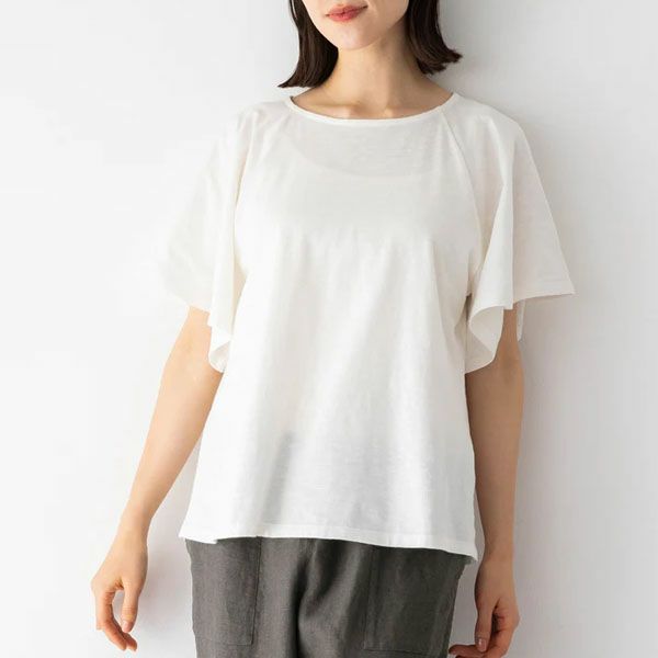 オーガニックコットン スラブフレアスリーブトップ