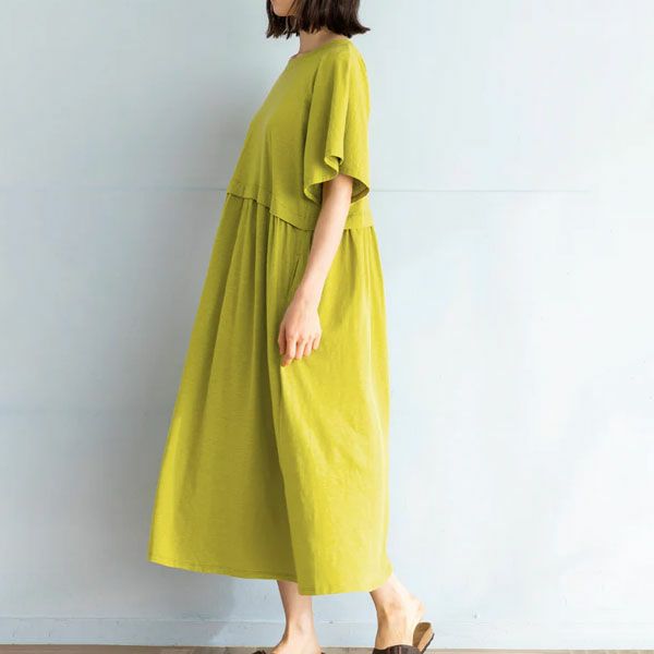 オーガニックコットン スラブフレアスリーブワンピース