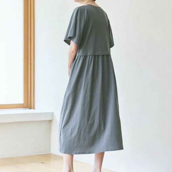 オーガニックコットン スラブフレアスリーブワンピース