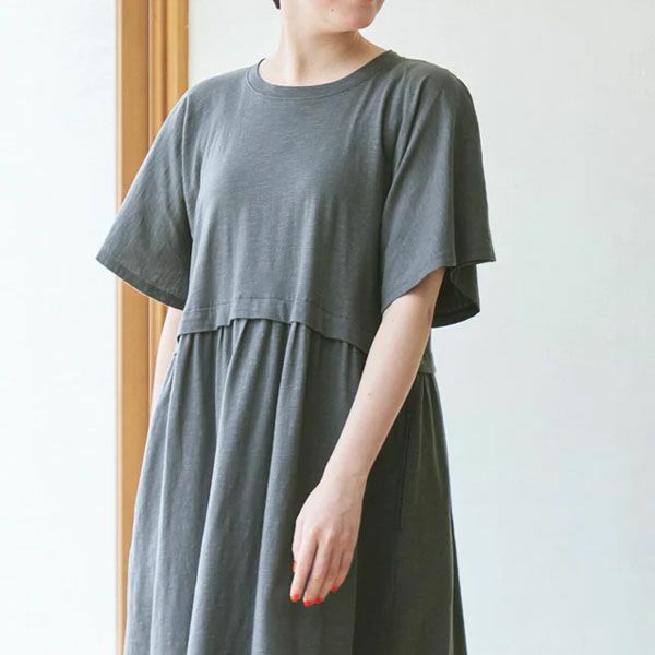オーガニックコットン スラブフレアスリーブワンピース
