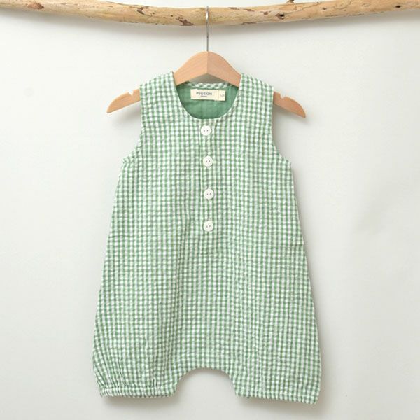 オーガニックコットンベビー シアサッカーチェック オールインワン