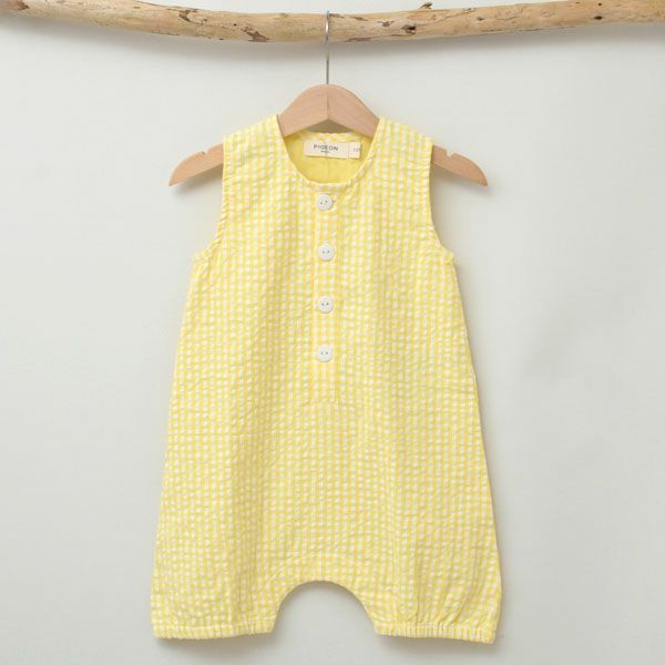 オーガニックコットンベビー シアサッカーチェック オールインワン