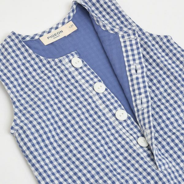 オーガニックコットンベビー シアサッカーチェック オールインワン