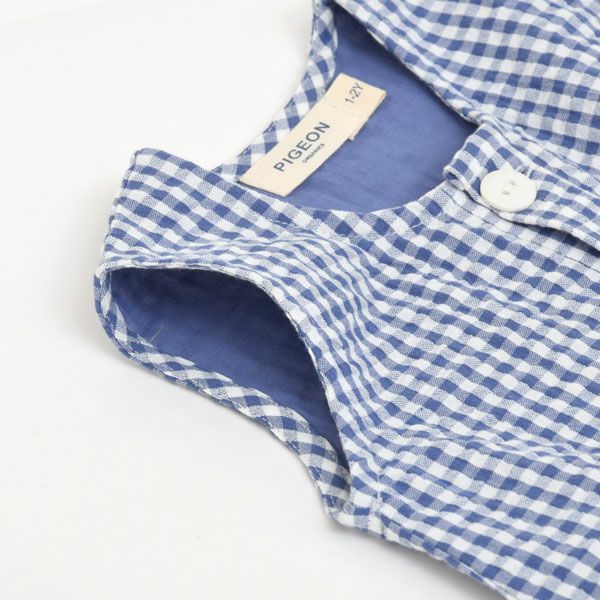 オーガニックコットンベビー シアサッカーチェック オールインワン