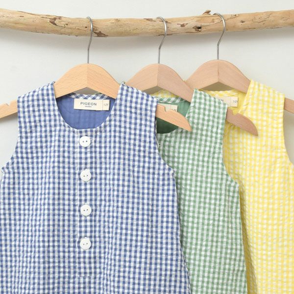 オーガニックコットンベビー シアサッカーチェック オールインワン