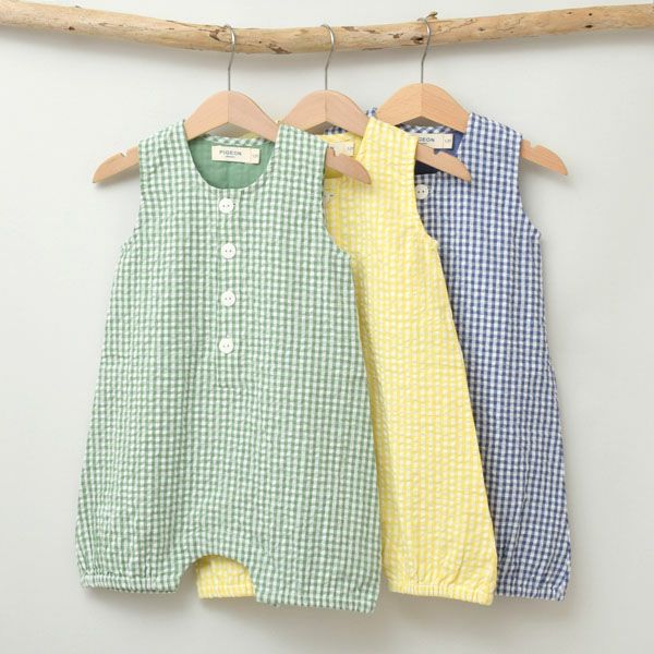 オーガニックコットンベビー シアサッカーチェック オールインワン