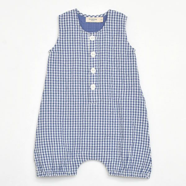 オーガニックコットンベビー シアサッカーチェック オールインワン