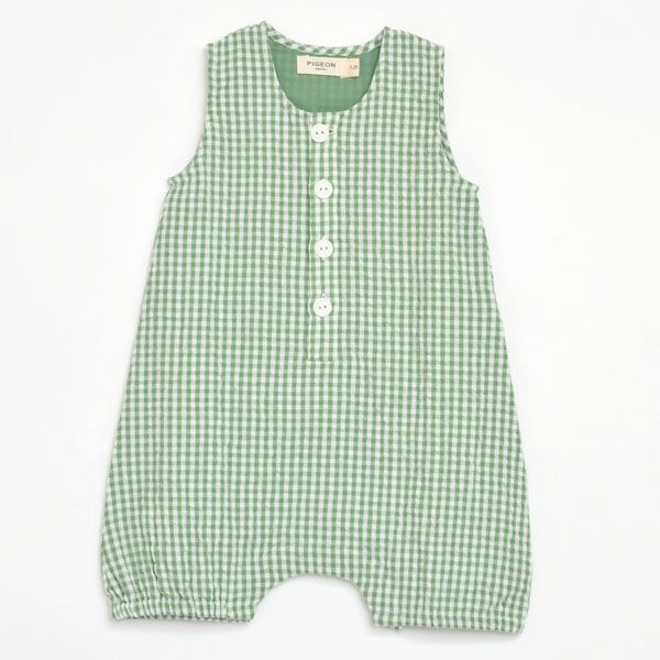 オーガニックコットンベビー シアサッカーチェック オールインワン